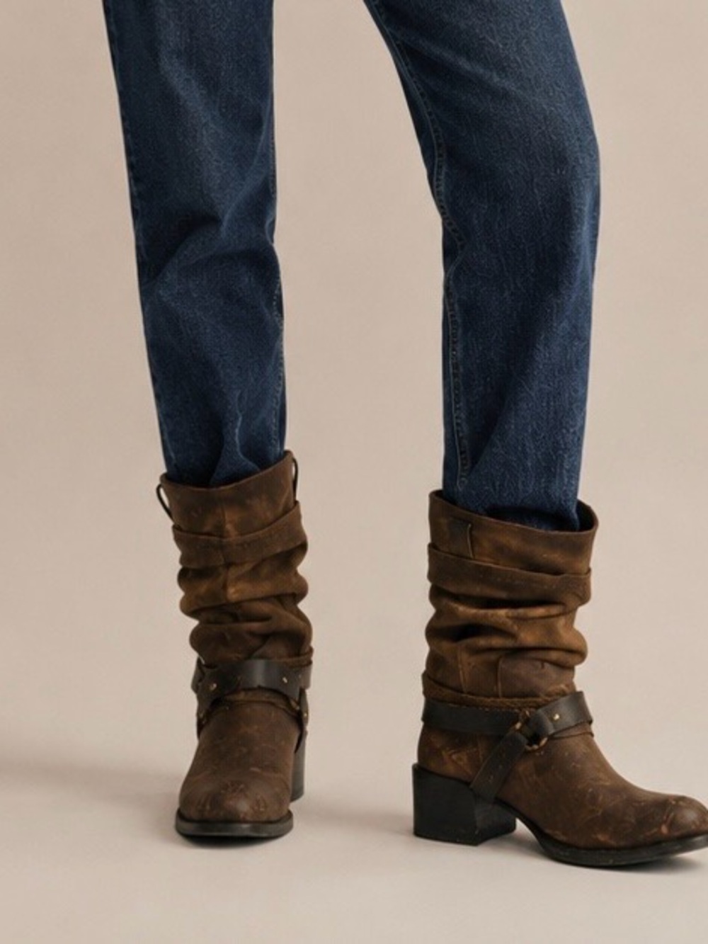 OTBT Brown Distressed Leather Hayride Boots Moto Grunge Western Harness